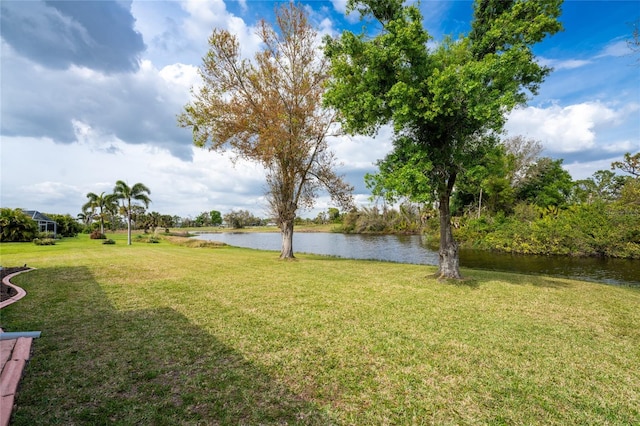 view of yard with a water view