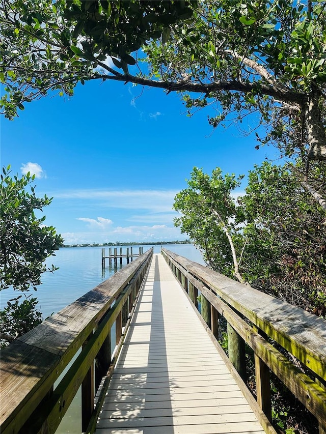 view of dock with a water view