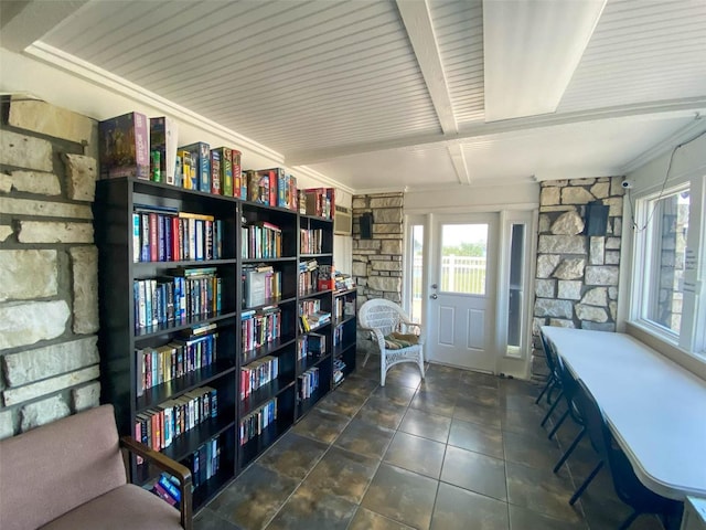 sitting room with beamed ceiling