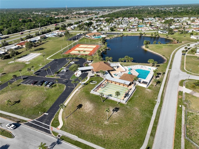 aerial view featuring a water view