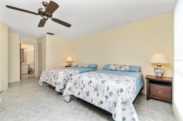 bedroom with ceiling fan and a closet