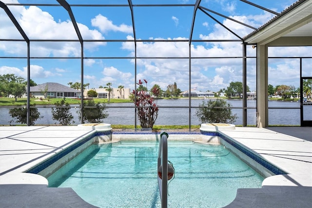 view of pool featuring a lanai