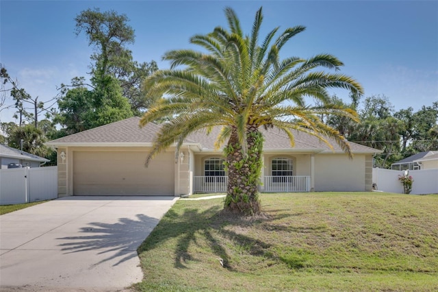 view of front of home with a front lawn and a garage