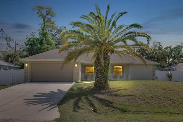 view of front of house featuring a garage and a yard