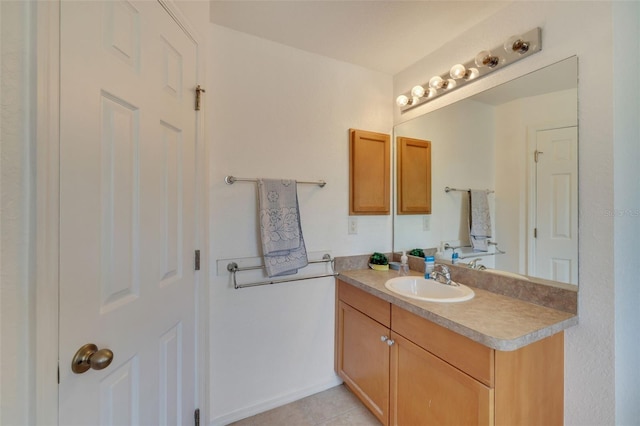 bathroom with tile floors and oversized vanity