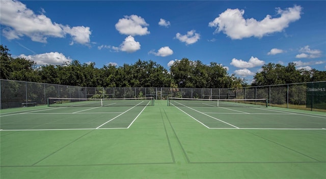 view of tennis court with fence