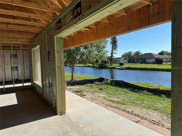 view of patio / terrace with a water view