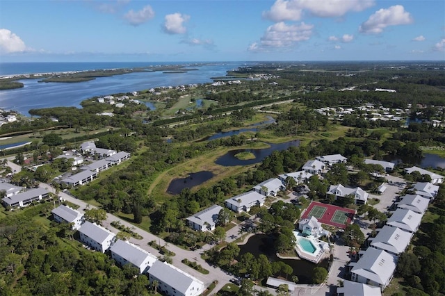 aerial view featuring a water view