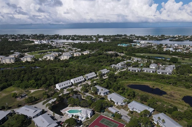 aerial view with a water view