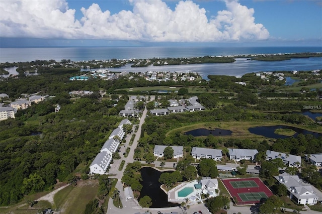 aerial view with a water view