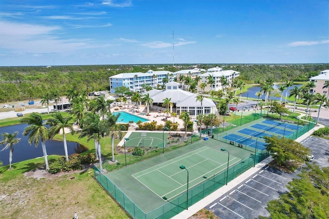 aerial view featuring a water view