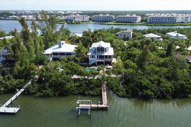 drone / aerial view featuring a water view