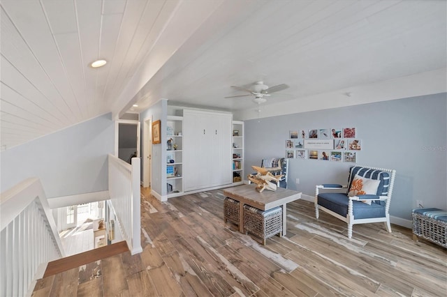 interior space featuring ceiling fan and light hardwood / wood-style floors