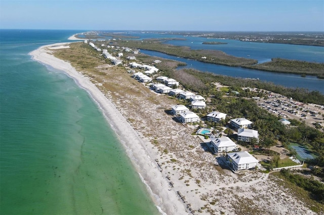 aerial view featuring a beach view and a water view