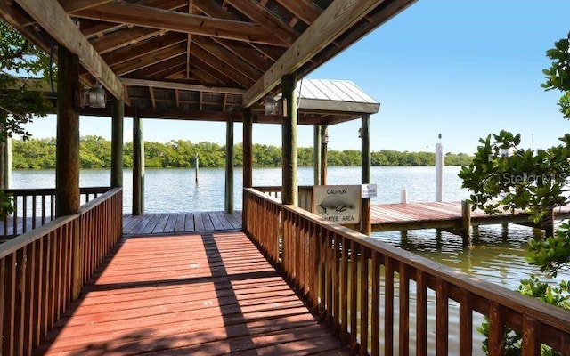 dock area with a water view