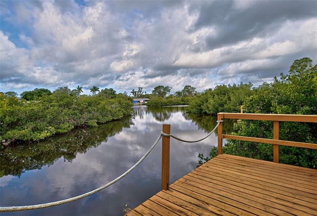 view of dock with a water view