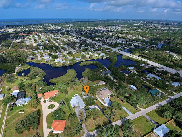 bird's eye view featuring a water view