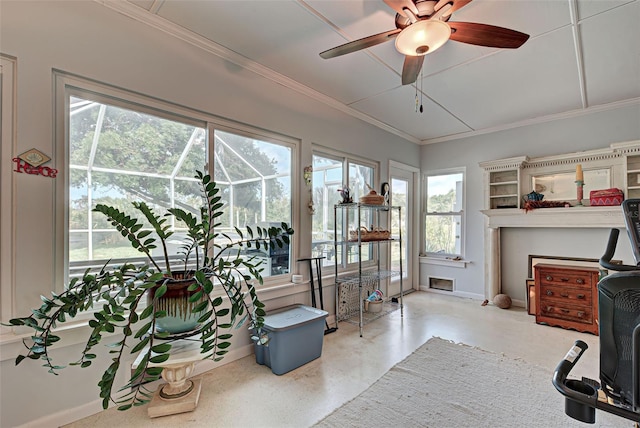 interior space featuring plenty of natural light and ceiling fan