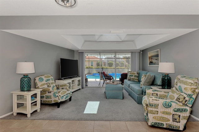 living room with a raised ceiling