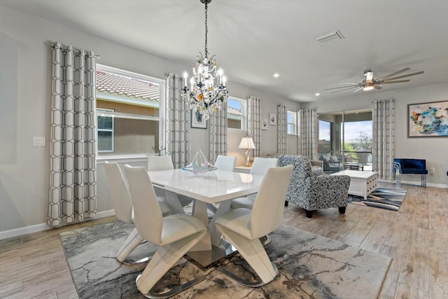 dining room with ceiling fan and a wealth of natural light