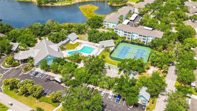 bird's eye view featuring a water view