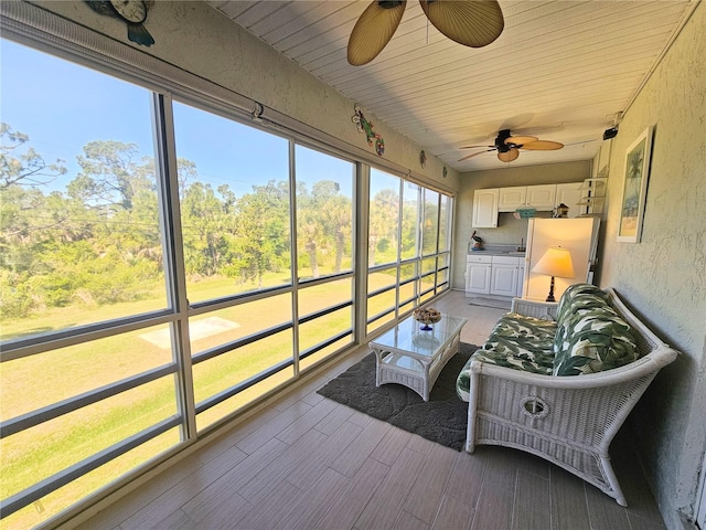 sunroom with wooden ceiling