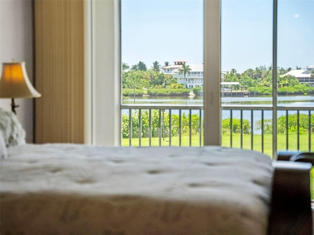 bedroom with a water view