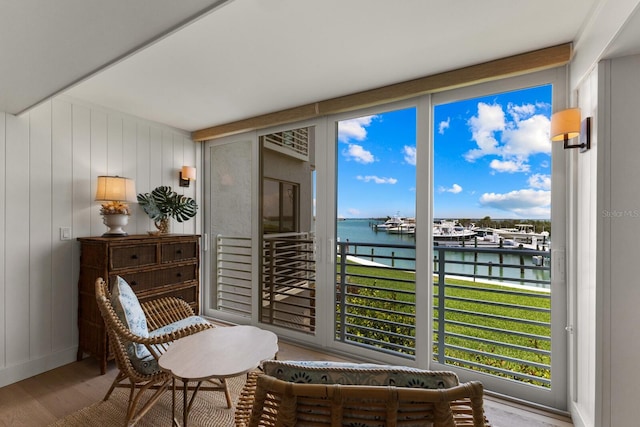 sunroom with a water view