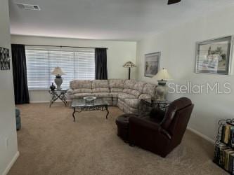 living room featuring carpet