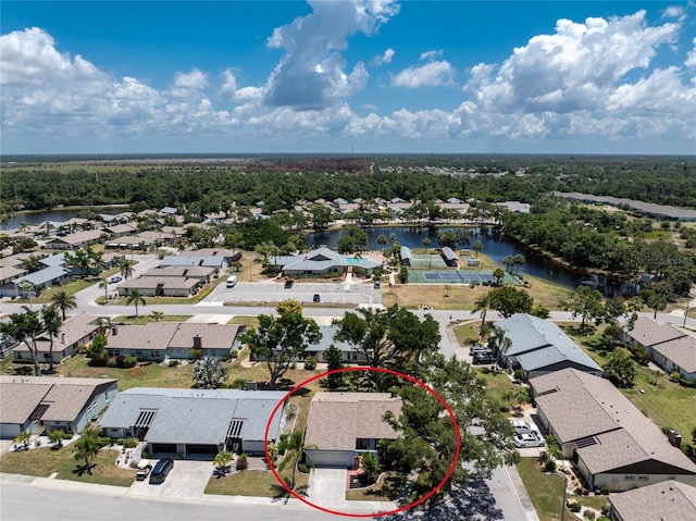 bird's eye view featuring a water view