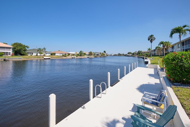 dock area with a water view