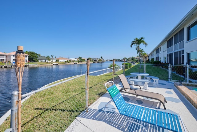 view of patio / terrace featuring a water view