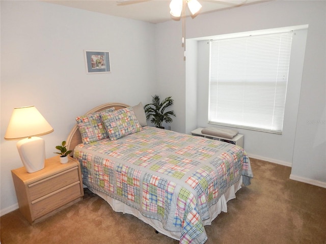 bedroom featuring carpet floors and ceiling fan