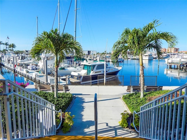 view of dock with a water view