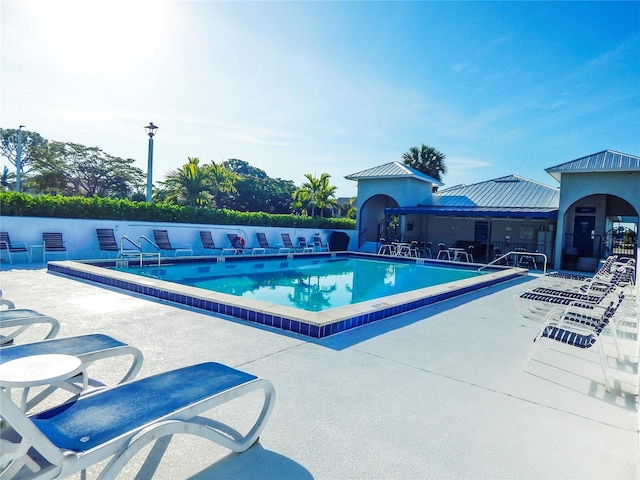 view of swimming pool featuring a patio