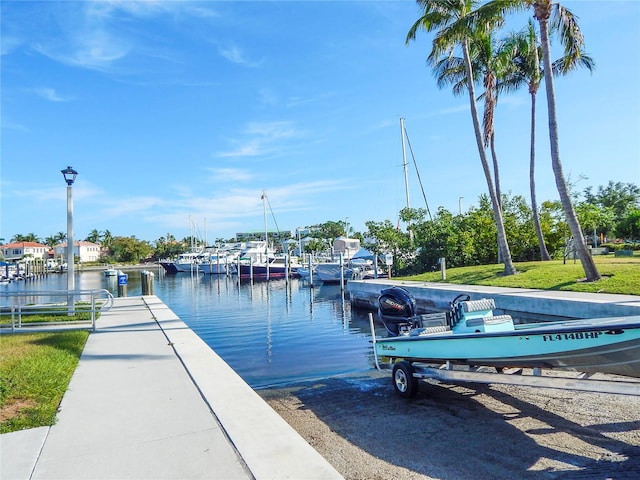 dock area with a water view