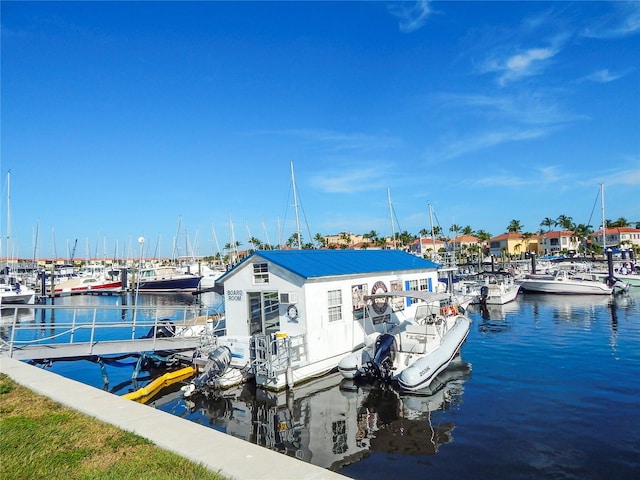 view of dock with a water view