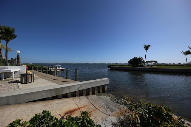 dock area with a water view