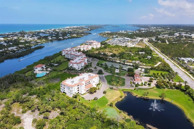 aerial view with a water view