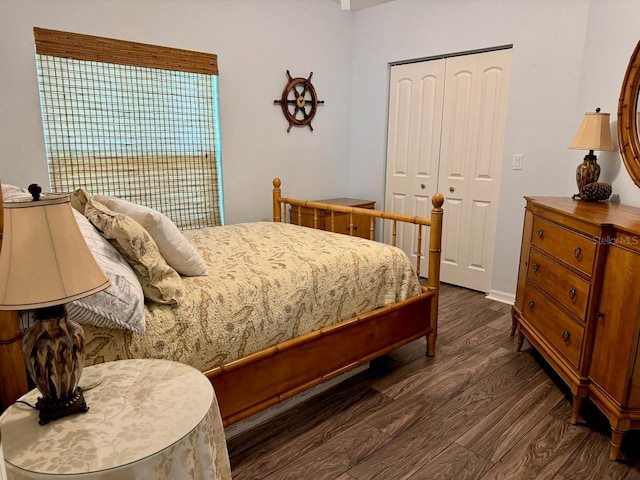 bedroom featuring a closet and dark hardwood / wood-style flooring