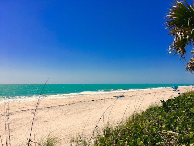 view of water feature featuring a beach view