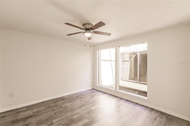 empty room with ceiling fan and wood-type flooring