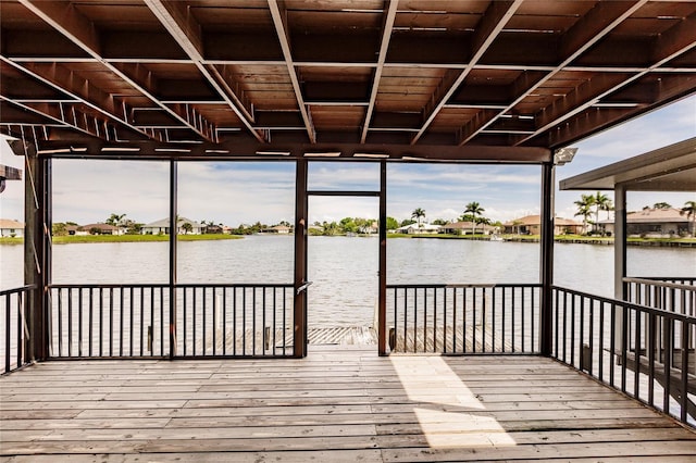 view of dock with a water view