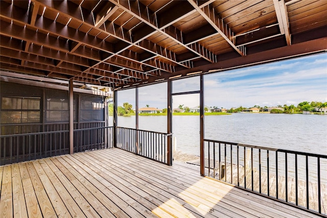 view of dock with a water view