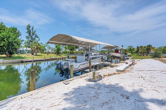 dock area with a water view