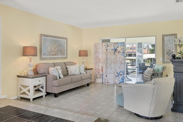 living room with tile floors