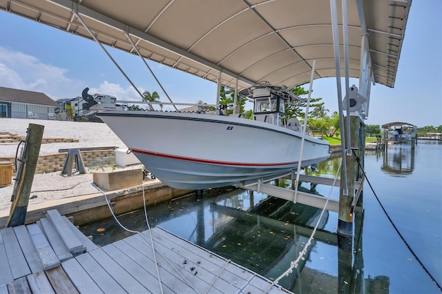 dock area with a water view