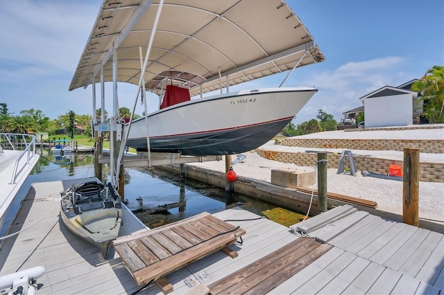 dock area with a water view