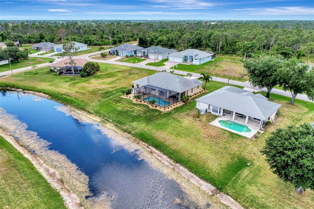 aerial view with a water view