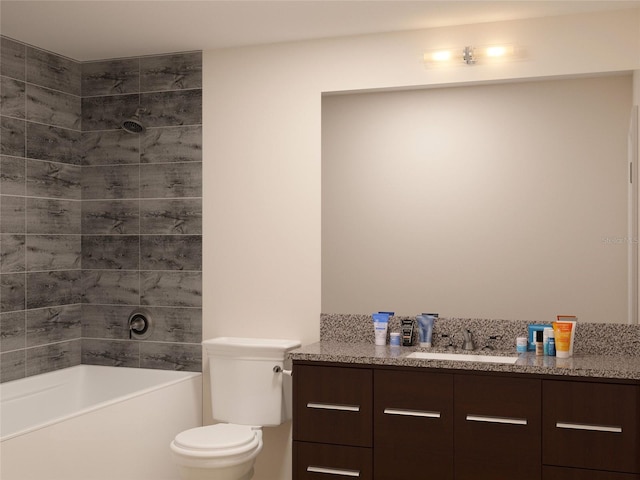 full bathroom featuring toilet, tub / shower combination, and vanity